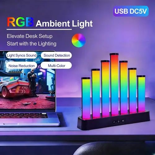 LÁMPARA GAMER LED RGB CONTROL REMOTO Y APP AUDIORÍTMICA ABS USB 5V 23x5x17cm - imagen 4