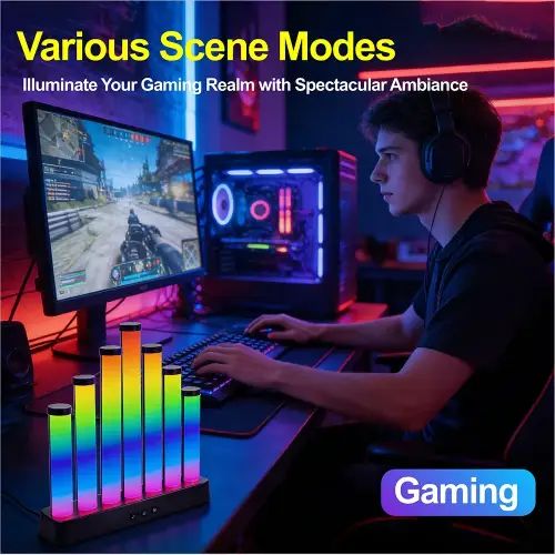 LÁMPARA GAMER LED RGB CONTROL REMOTO Y APP AUDIORÍTMICA ABS USB 5V 23x5x17cm - imagen 2
