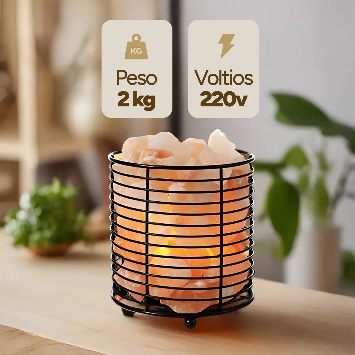 Lámpara De Sal con Luz Cálida Base Hierro  - imagen 2