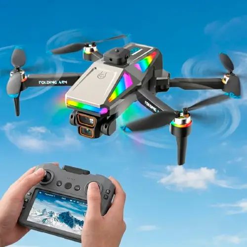 DRONE PLEGABLE CON 2 CÁMARAS CONTROL REMOTO CON PANTALLA LUCES LED RGB 360° 28x28x7cm - imagen 2