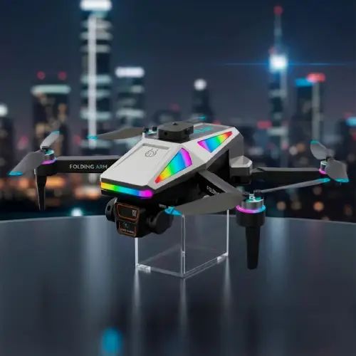 DRONE PLEGABLE CON 2 CÁMARAS CONTROL REMOTO CON PANTALLA LUCES LED RGB 360° 28x28x7cm - imagen 3