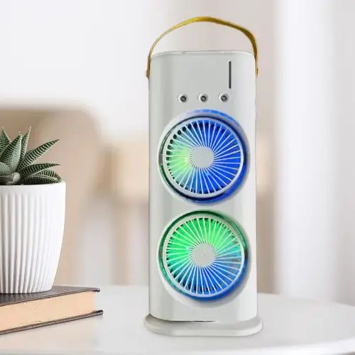Ventilador doble humidificador luz LED control remoto portátil - imagen 2