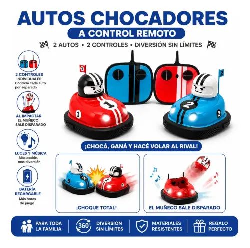 AUTOS CHOCADORES 2 UNIDADES A CONTROL REMOTO LUCES Y MÚSICA 13x12x10.5cm - imagen 4