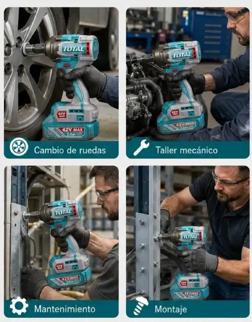 LLAVE DE IMPACTO INALÁMBRICA 460Nm ½" S/CARBONES DE 42V C/2 BATERÍAS 2.0Ah INDUSTRIAL C/CARGADOR Y MALETÍN - imagen 4
