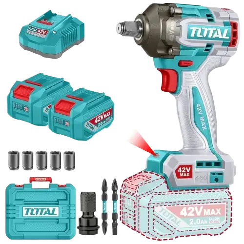 LLAVE DE IMPACTO INALÁMBRICA 460Nm ½" S/CARBONES DE 42V C/2 BATERÍAS 2.0Ah INDUSTRIAL C/CARGADOR Y MALETÍN - imagen 1
