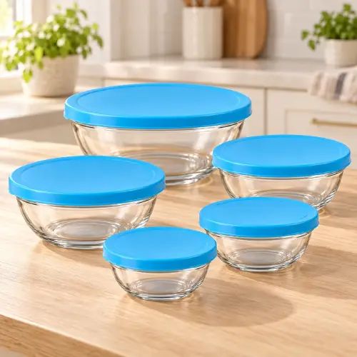 SET 5 BOWLS DE VIDRIO c/TAPA PLÁSTICA A PRESIÓN - imagen 3