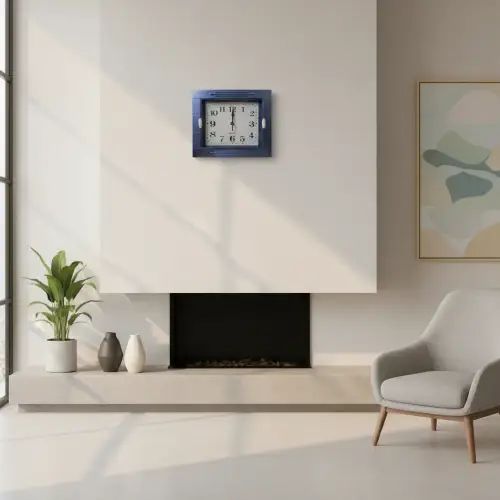 Reloj De Pared Simple Rectangular 22x18cm Plástico Económico Azul Metalizado - imagen 3
