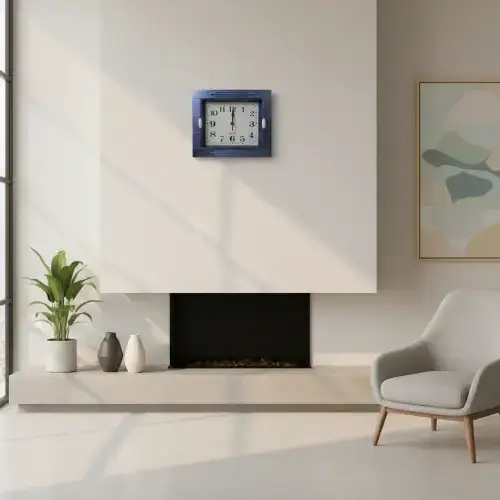 Reloj De Pared Simple Rectangular 22x18cm Plástico Económico Azul Metalizado - imagen 3