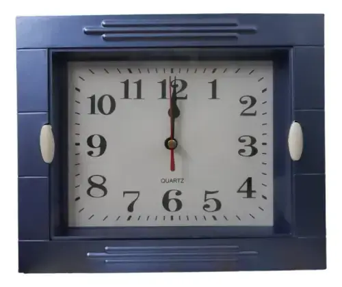 Reloj De Pared Simple Rectangular 22x18cm Plástico Económico Azul Metalizado - imagen principal