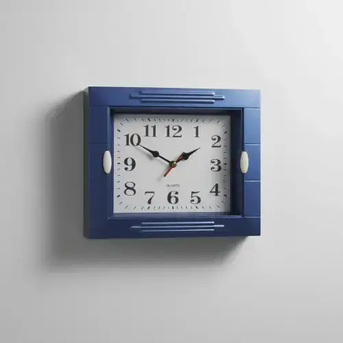 Reloj De Pared Simple Rectangular 22x18cm Plástico Económico Azul Metalizado - imagen 2