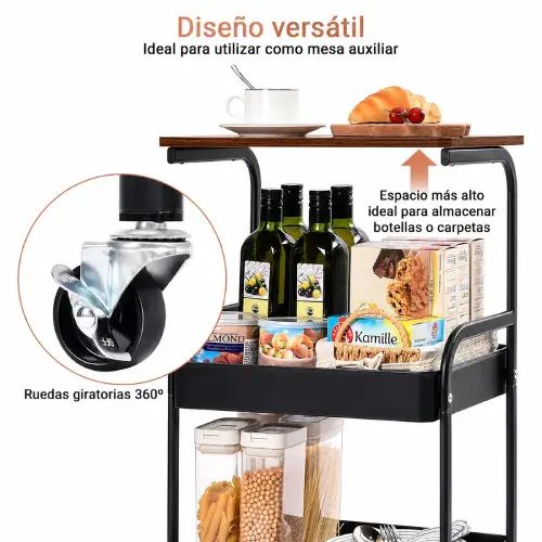 CARRITO ORGANIZADOR CON MESA MDF 43x29x17cm - imagen 2
