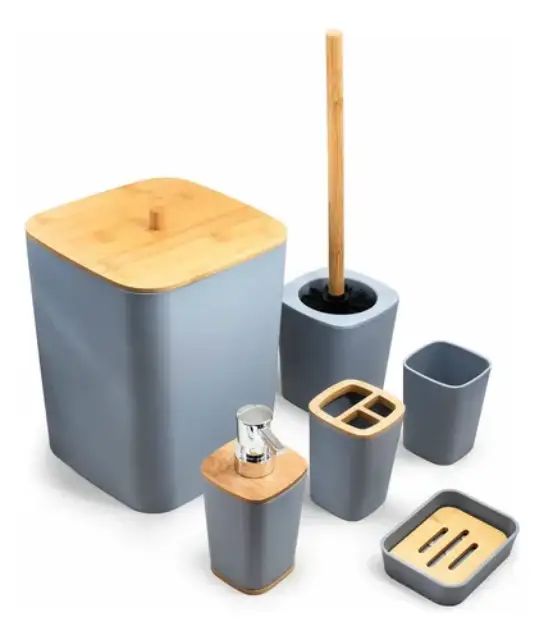 Juego De Accesorios De Baño De 6 Piezas Premium Con Bambu