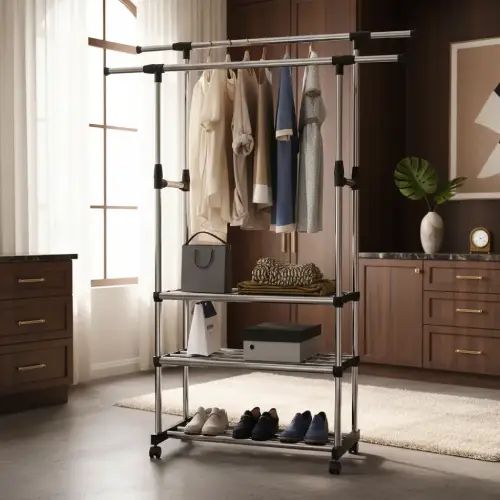 ORGANIZADOR/PERCHERO CON RUEDAS EXTENSIBLE 2 NIVELES 85 a 155x42cm - imagen 3