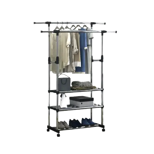ORGANIZADOR/PERCHERO CON RUEDAS EXTENSIBLE 2 NIVELES 85 a 155x42cm
