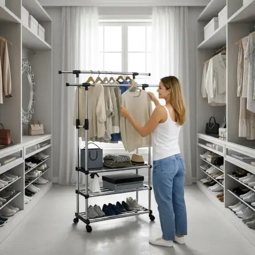 ORGANIZADOR/PERCHERO CON RUEDAS EXTENSIBLE 2 NIVELES 85 a 155x42cm - imagen 2