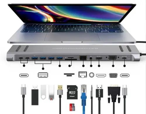 ESTACIÓN USB-C CABLE 22cm 14 EN 1 28x8x1.8cm - imagen 2