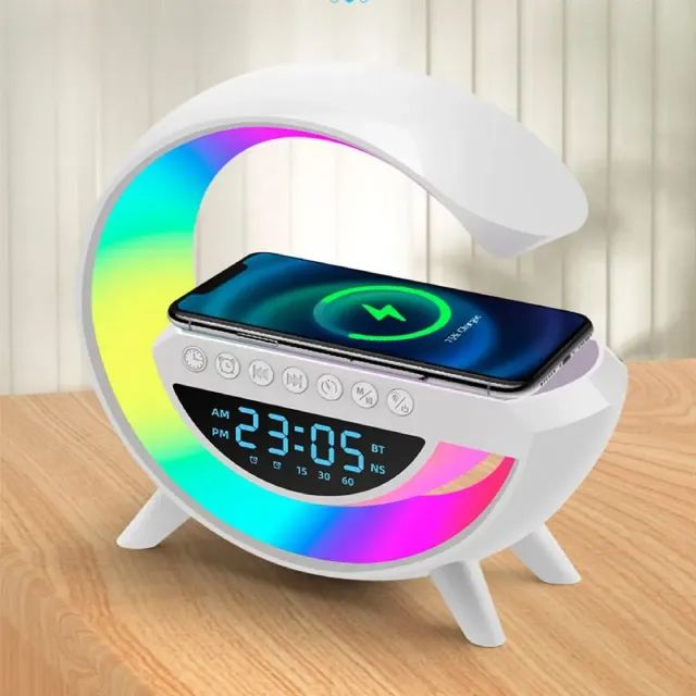 Parlante Lampara G Cargador Inalámbrico Rgb Reloj Bluetooth - imagen 2