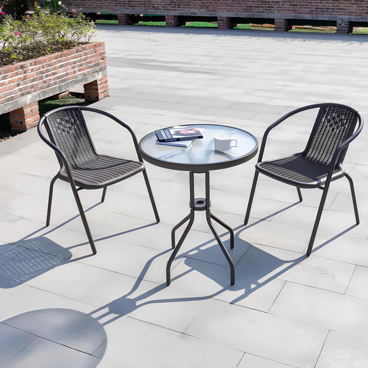 Juego De Jardin 2 Sillas Simil Rattan Mesa De Vidrio - imagen 2