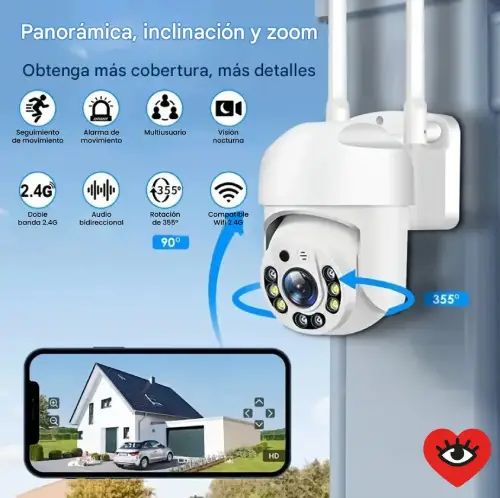 CÁMARA WI-FI EXTERIOR LED MICRO SD HASTA 64GB LENTE 3.6mm 355°/90° 10.9x8.7x12cm - imagen 3