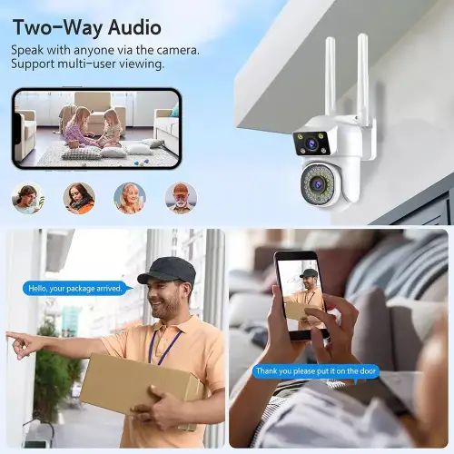 CÁMARA WI-FI RESISTENTE EXTERIOR LENTE DUAL SD HASTA 256GB FULL HD LED 355°/90° 20x9cm - imagen 2