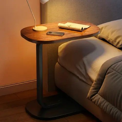 MESA AUXILIAR OVALADA BASE ACERO+MDF 55x38x28cm - imagen 2
