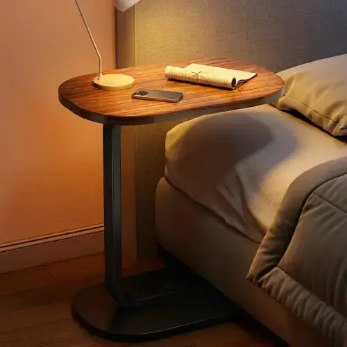 MESA AUXILIAR OVALADA BASE ACERO+MDF 55x38x28cm - imagen 2