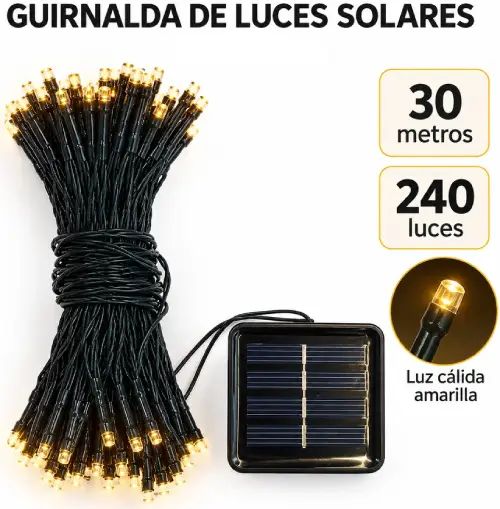 LUCES CÁLIDAS x240 HILO 30mts c/PANEL SOLAR - imagen 4