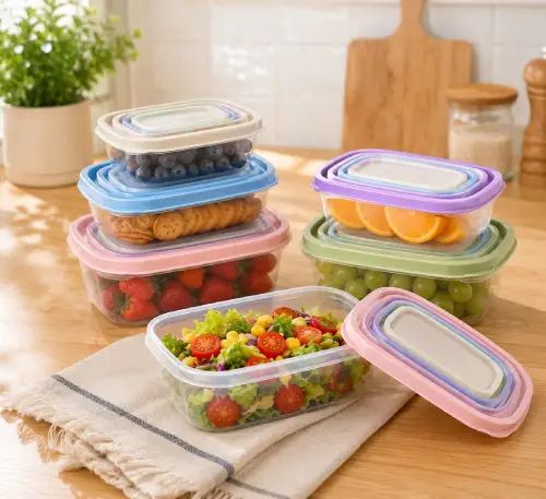 SET 5 TUPPERS RECTANGULARES TAPA DE COLORES PASTELES - imagen 2