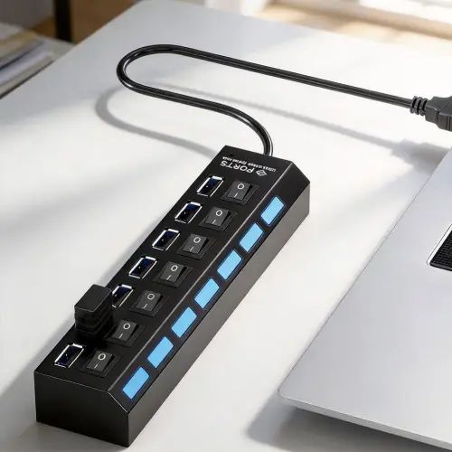 HUB 7 PUERTOS USB TREQA LED PROTECCIÓN SOBRECARGA CABLE 40cm - imagen 3