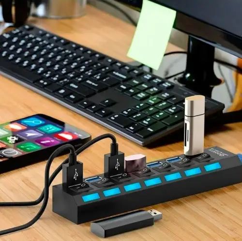 HUB 7 PUERTOS USB TREQA LED PROTECCIÓN SOBRECARGA CABLE 40cm - imagen 2