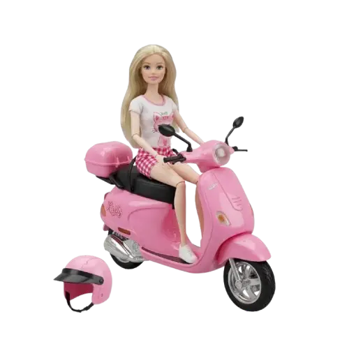 Muñeca 30x7x3cm con motocicleta 31x9.5x21.5cm y casco ABS