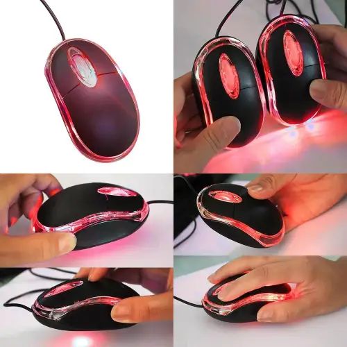 MOUSE CON CABLE USB 3 BOTONES LUZ LED ROJO - imagen 3