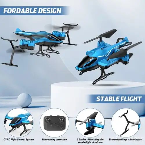 DRONE AVIÓN A CONTROL REMOTO PLEGABLE LUCES LED 10M 34x19x8cm - imagen 2
