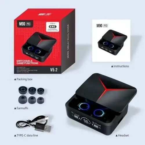 AURICULARES BLUETOOTH M90 V5.2 ENC MODO GAMING BAJA LATENCIA - imagen 2