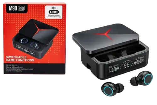 AURICULARES BLUETOOTH M90 V5.2 ENC MODO GAMING BAJA LATENCIA