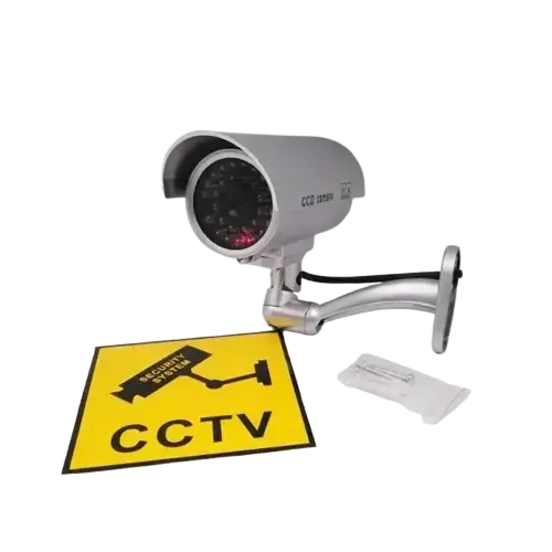 Cámara De Seguridad Falsa Con Cartel Y Luz Led Aspecto Real - imagen 2