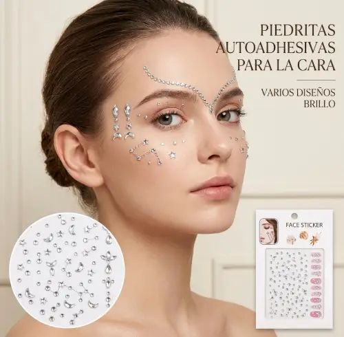 PIEDRITAS AUTOADHESIVAS PARA LA CARA VARIOS DISEÑOS BRILLO 18x12cm - imagen 2