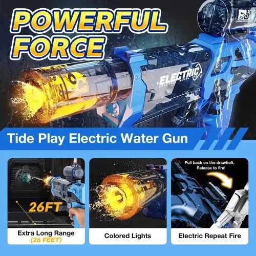 PISTOLA DE AGUA RECARGABLE LUZ LED ABS 27x28cm - imagen 2