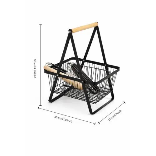 Canasto Organizador Plegable de Metal con Asa de Madera 36x30x23cm - imagen 2