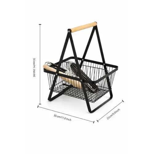 Canasto Organizador Plegable de Metal con Asa de Madera 36x30x23cm - imagen 2