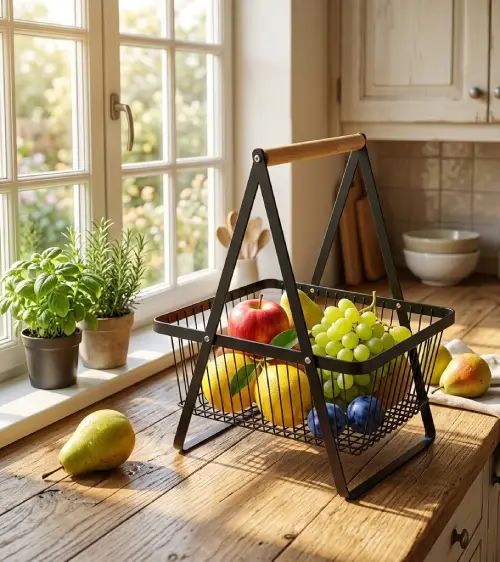Canasto Organizador Plegable de Metal con Asa de Madera 36x30x23cm - imagen 3