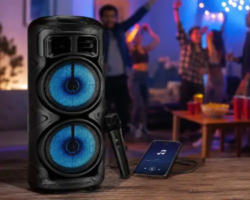 Parlante Bluetooth Doble 8" 20W USB TF FM TWS AUX con Micrófono - imagen 2
