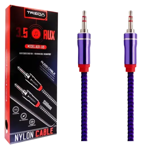 CABLE DE AUDIO TREQA PLUG 3.5mm STEREO COBRE+TEJIDO NYLON 1.5M - imagen 1