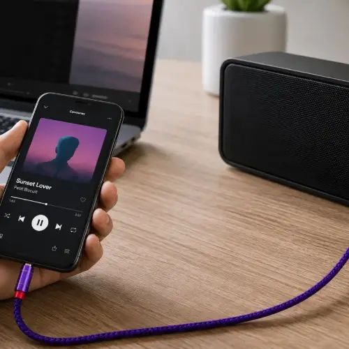CABLE DE AUDIO TREQA PLUG 3.5mm STEREO COBRE+TEJIDO NYLON 1.5M - imagen 3