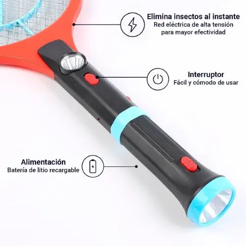 RAQUETA MATA MOSQUITOS RECARGABLE ABS 300mAh 51x21x2cm - imagen 2