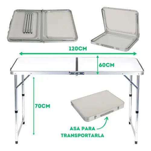 MESA 120x60x70cm PLEGADA 60x60cmx6.5cm ALEACIÓN ALUMINIO+ABS - imagen 4