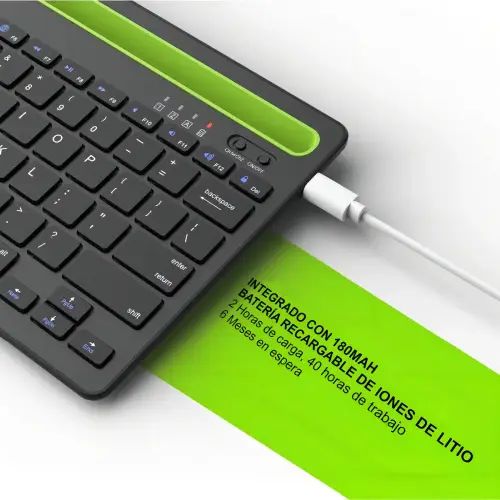 TECLADO INALÁMBRICO EN ESPAÑOL BLUETOOTH RECARGABLE CON SOPORTE PARA CELULAR O TABLET - imagen 2