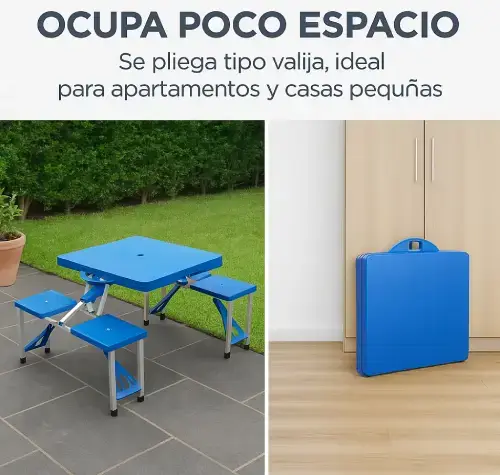 MESA CAMPING CON 4 SILLAS INTEGRADAS 85x65cm - imagen 1
