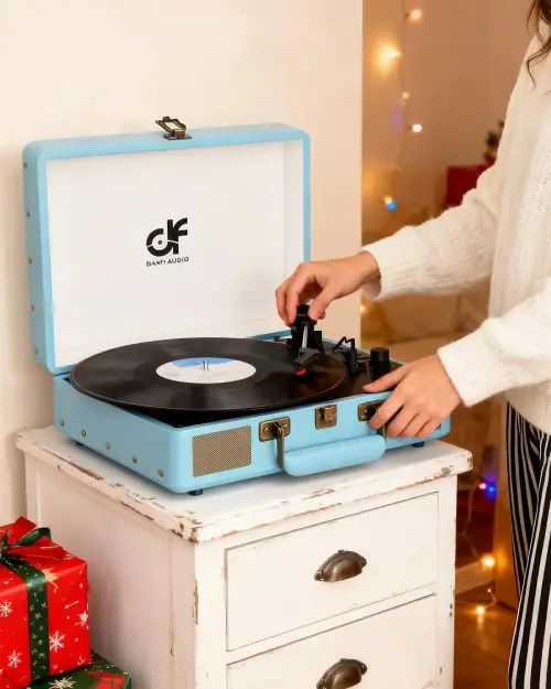 BANDEJA DE VINILOS BLUETOOTH CON PARLANTE 3 VELOCIDADES MADERA+CUERO SINTÉNTICO 3Wx2RMS 5V 1A 35x25.5x12cm - imagen 6