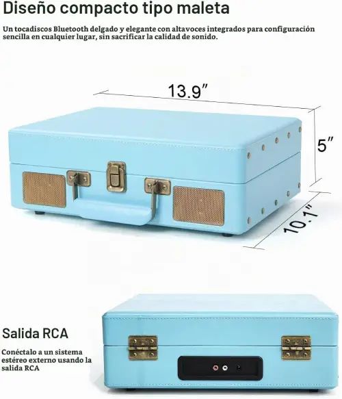 BANDEJA DE VINILOS BLUETOOTH CON PARLANTE 3 VELOCIDADES MADERA+CUERO SINTÉNTICO 3Wx2RMS 5V 1A 35x25.5x12cm - imagen 5